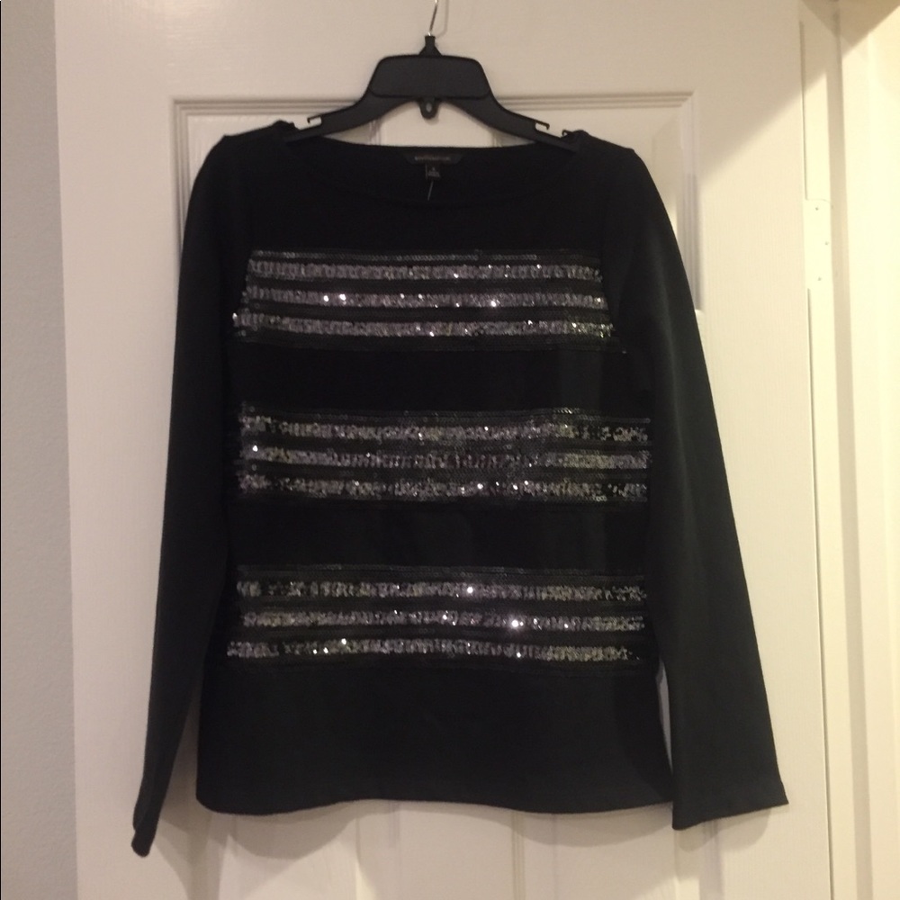 Banana Republic Black Sequin Top Small Long Sleeve Holiday Party Evening Glam
